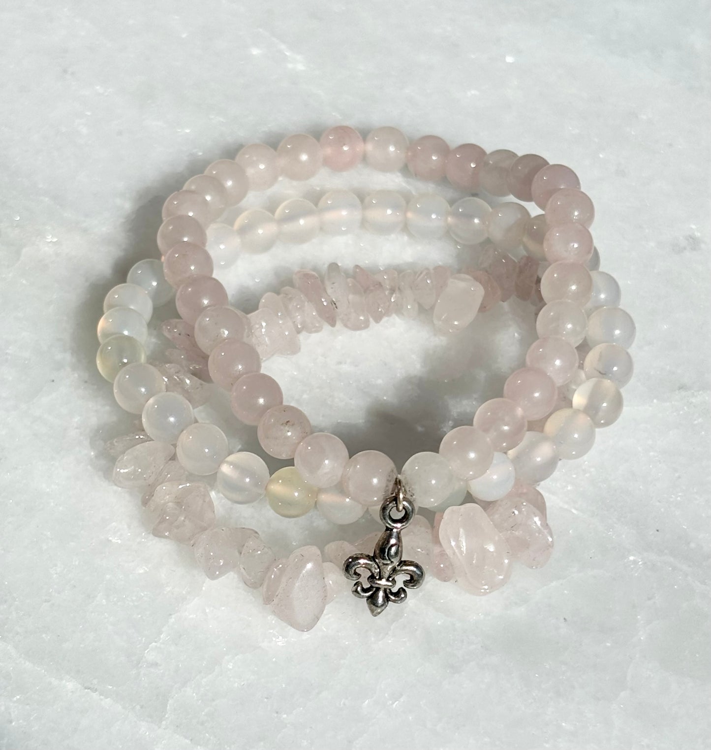 Fleur de Lis Rose Quartz Stack