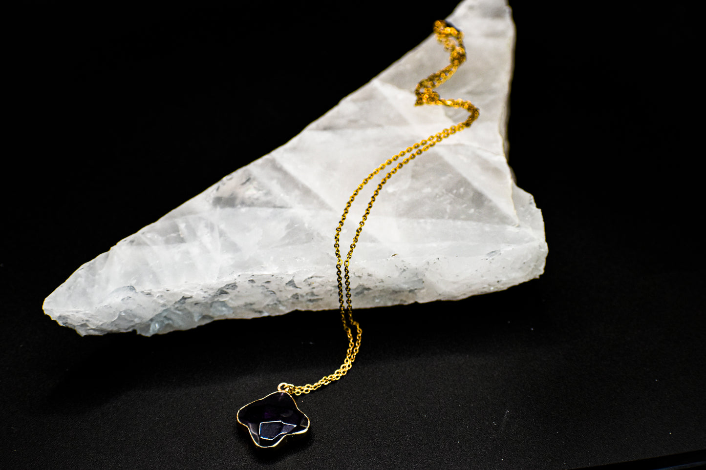 Crystal Necklace with Gold Quatrefoil