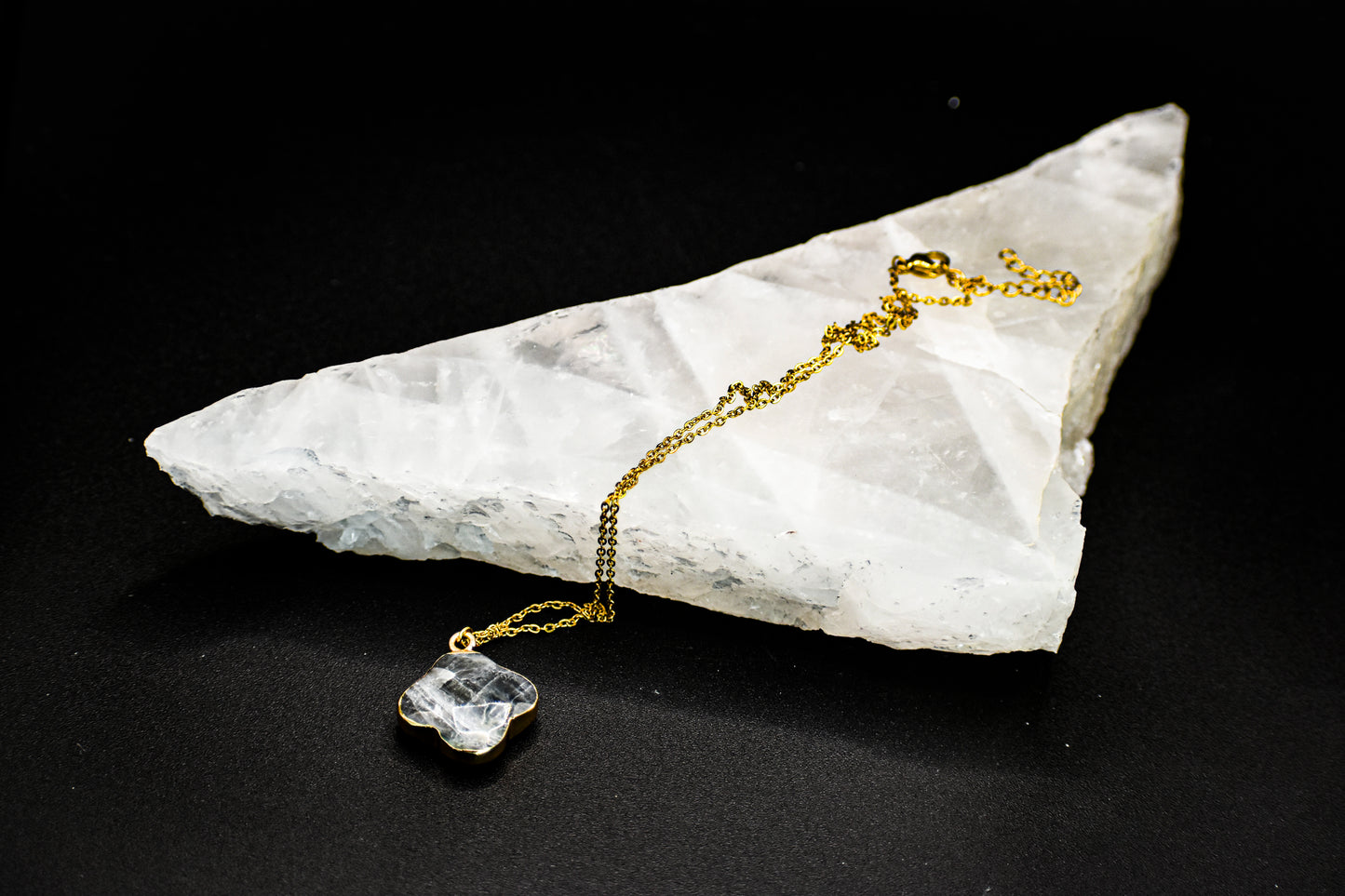 Crystal Necklace with Gold Quatrefoil