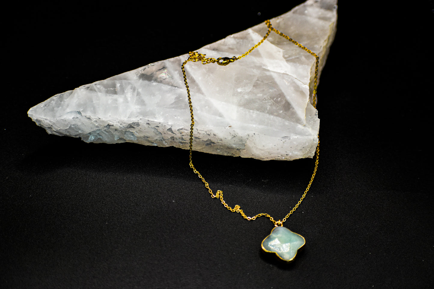 Crystal Necklace with Gold Quatrefoil