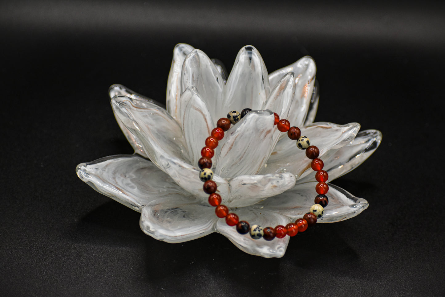 Carnelian Dalmatian Jasper and Red Mahogany Crystal Healing Bracelet