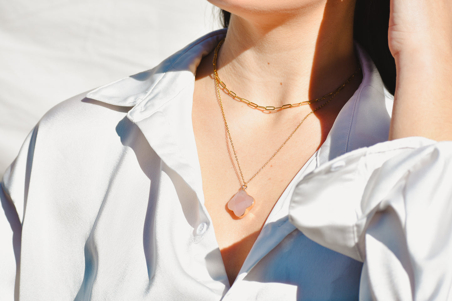 Crystal Necklace with Gold Quatrefoil