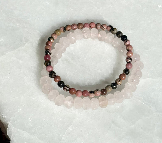 The Rose Quartz & Rhodonite Crystal Bracelet