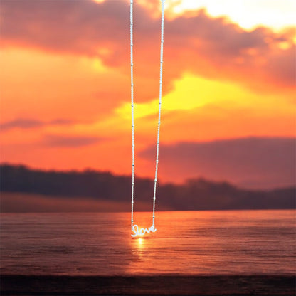 Sterling Silver Love Script Necklace – Minimalist Dainty Pendant for Women | MeiraSol Jewelry