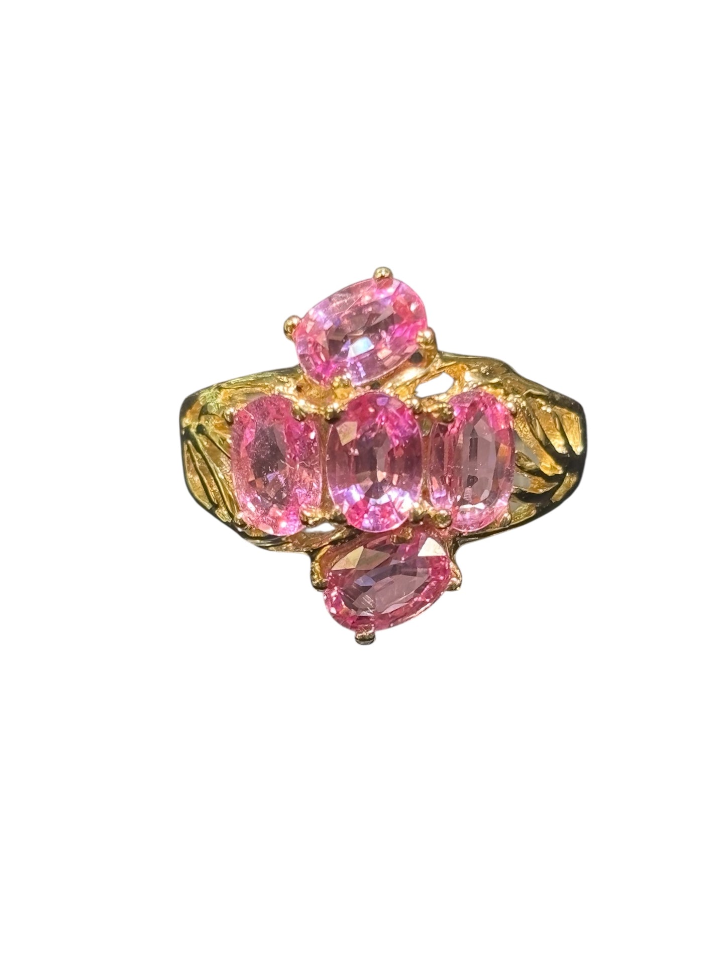 Floral Pink Sapphire Golden Ring