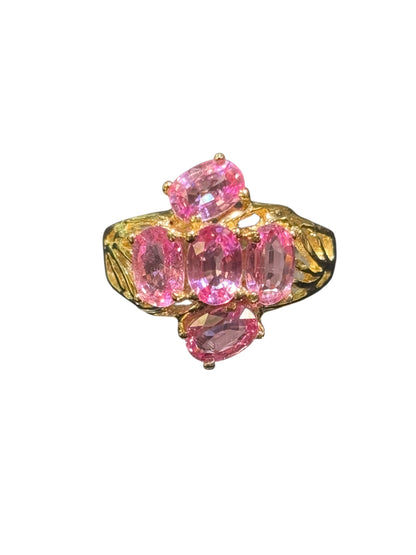 Floral Pink Sapphire Golden Ring