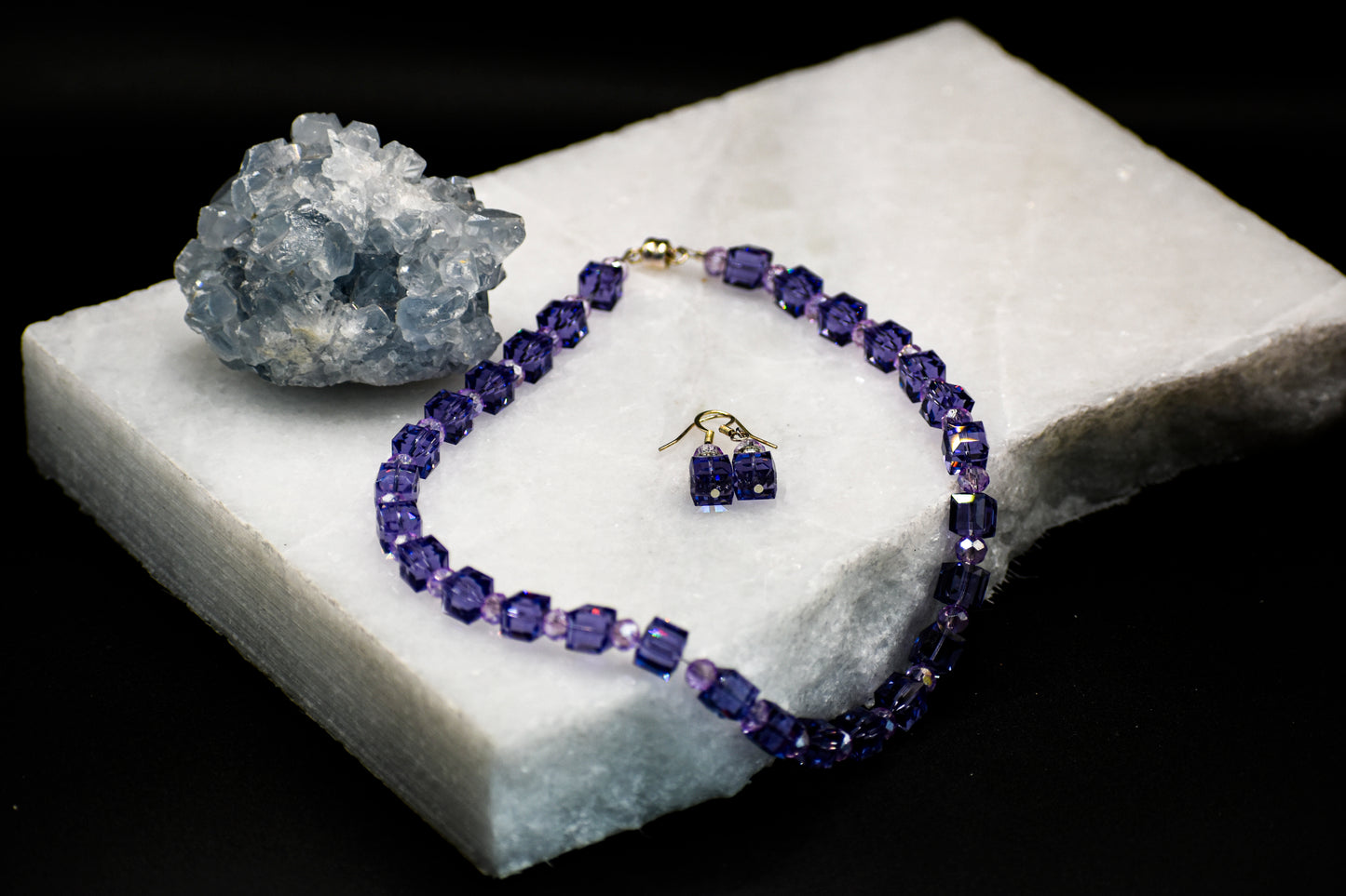 Swarovski Cubed Crystal Choker with Light Purple Spacers