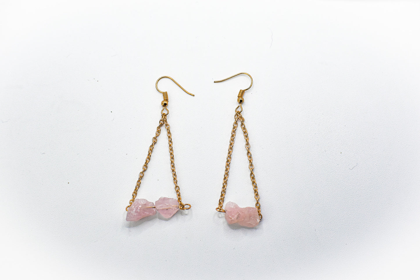 Rose Quartz Gold floating chained Earrings