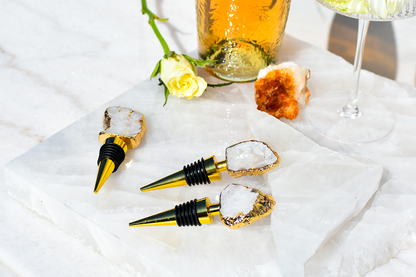 clear quartz gold bottle stopper